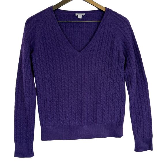 Ann Taylor Sweaters - Ann Taylor 100% Cashmere VNeck Cable Knit Sweater Purple - S